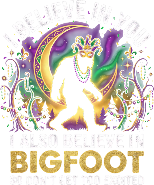 Mardi Gras 396 - Funny I Believe In Bigfoot Mardi Gras Forest Retro Humor Sweatshirt (2)