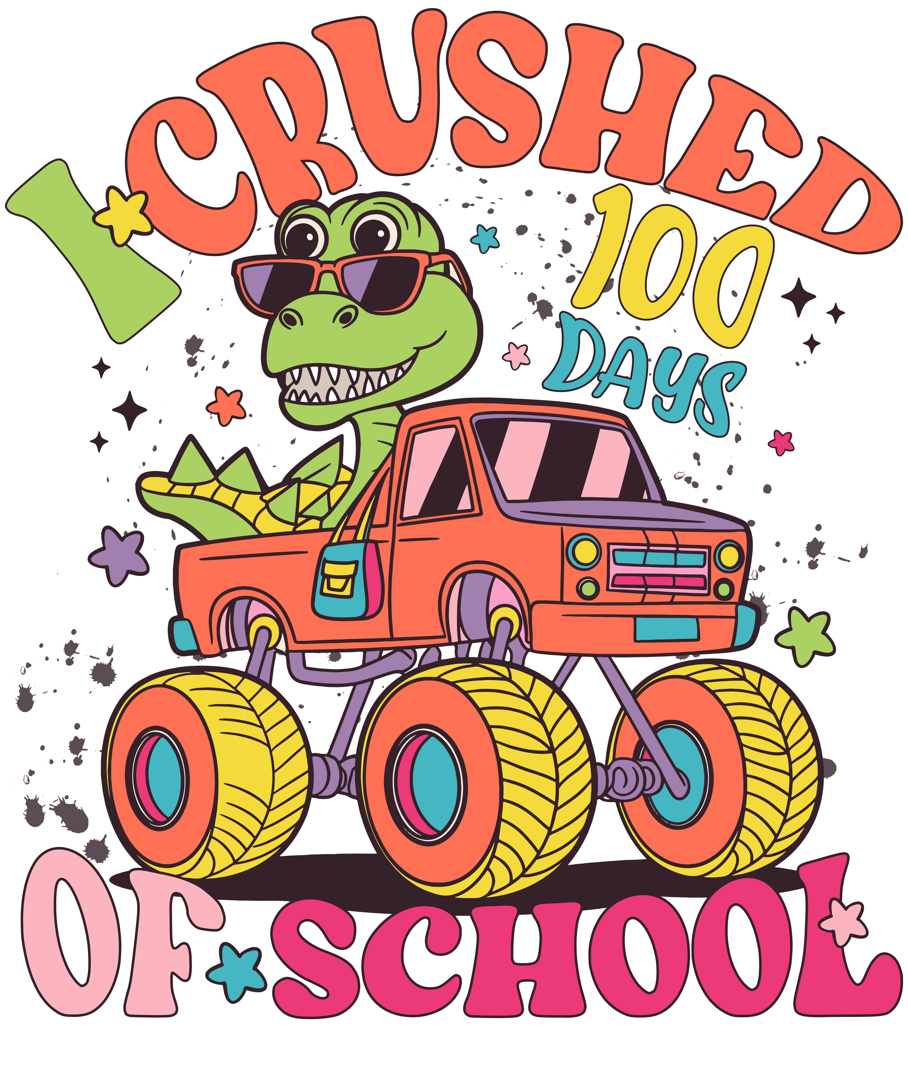 Back to School 339 - I Crushed 100 Days Of School Dinosaur Monster Truck Boy Back To School T Shirt Png300