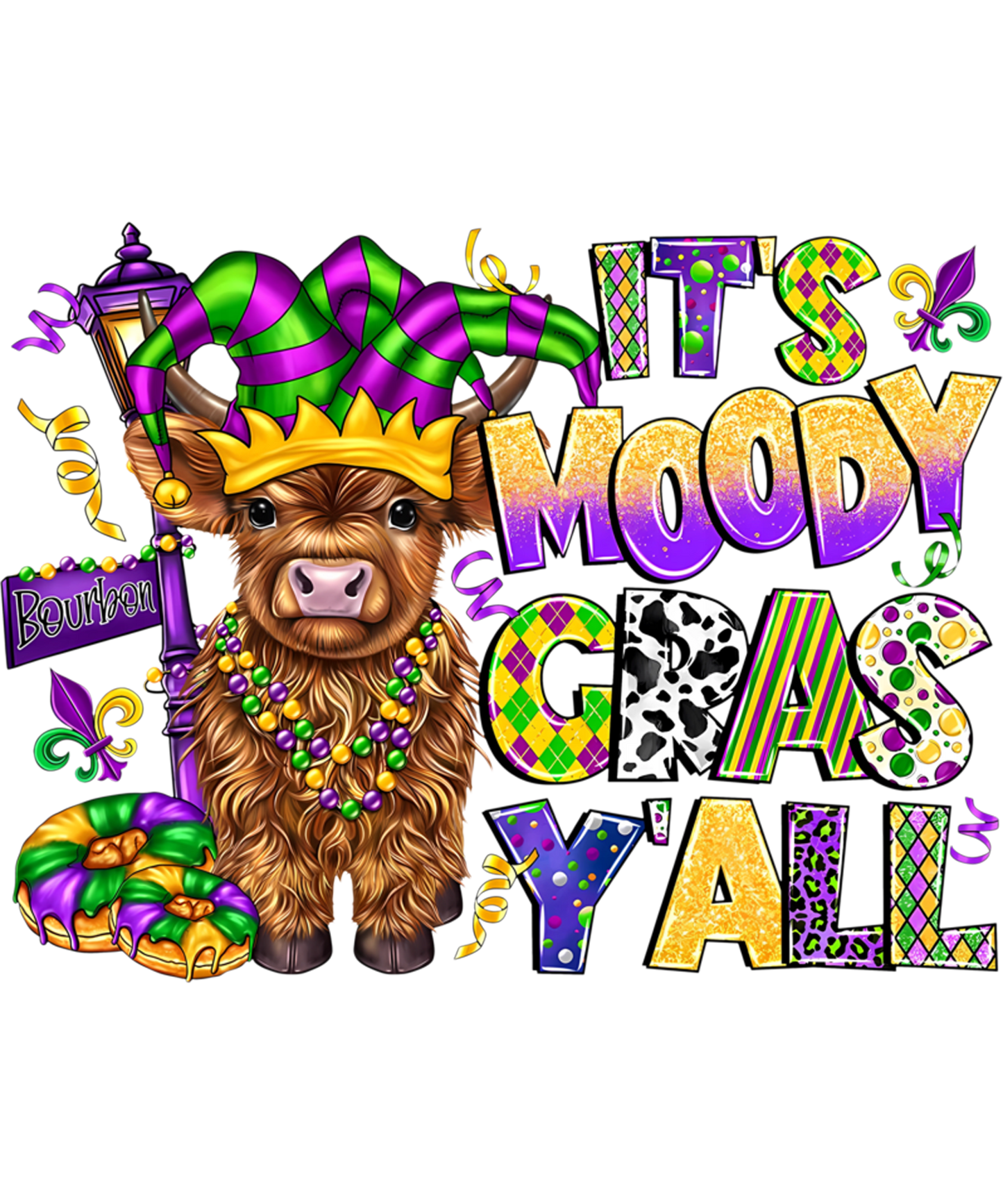 Mardi Gras 486 - It S Moody Gras Y All Mardi Gras Carnival Heifer Cow Farm Sweatshirt