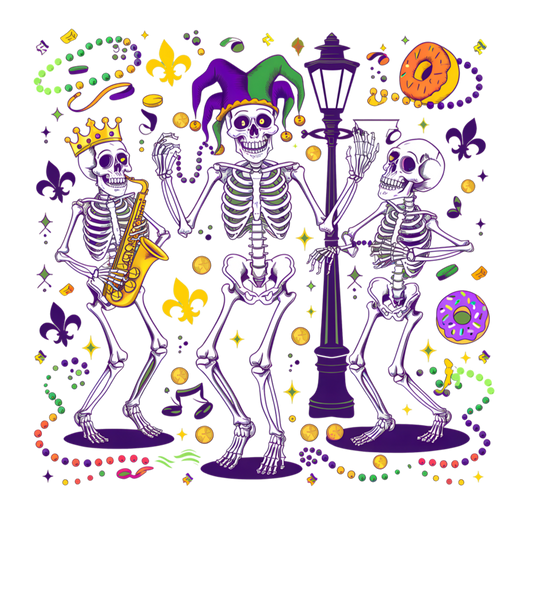 Mardi Gras 854 - Merch Mardi Gras Party Carnaval Parade Jester Dancing Skeleton Long Sleeve T Shirt