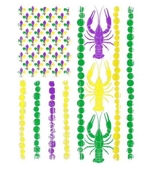 Womens Mardi Gras US American Flag Crawfish Beads New Orleans