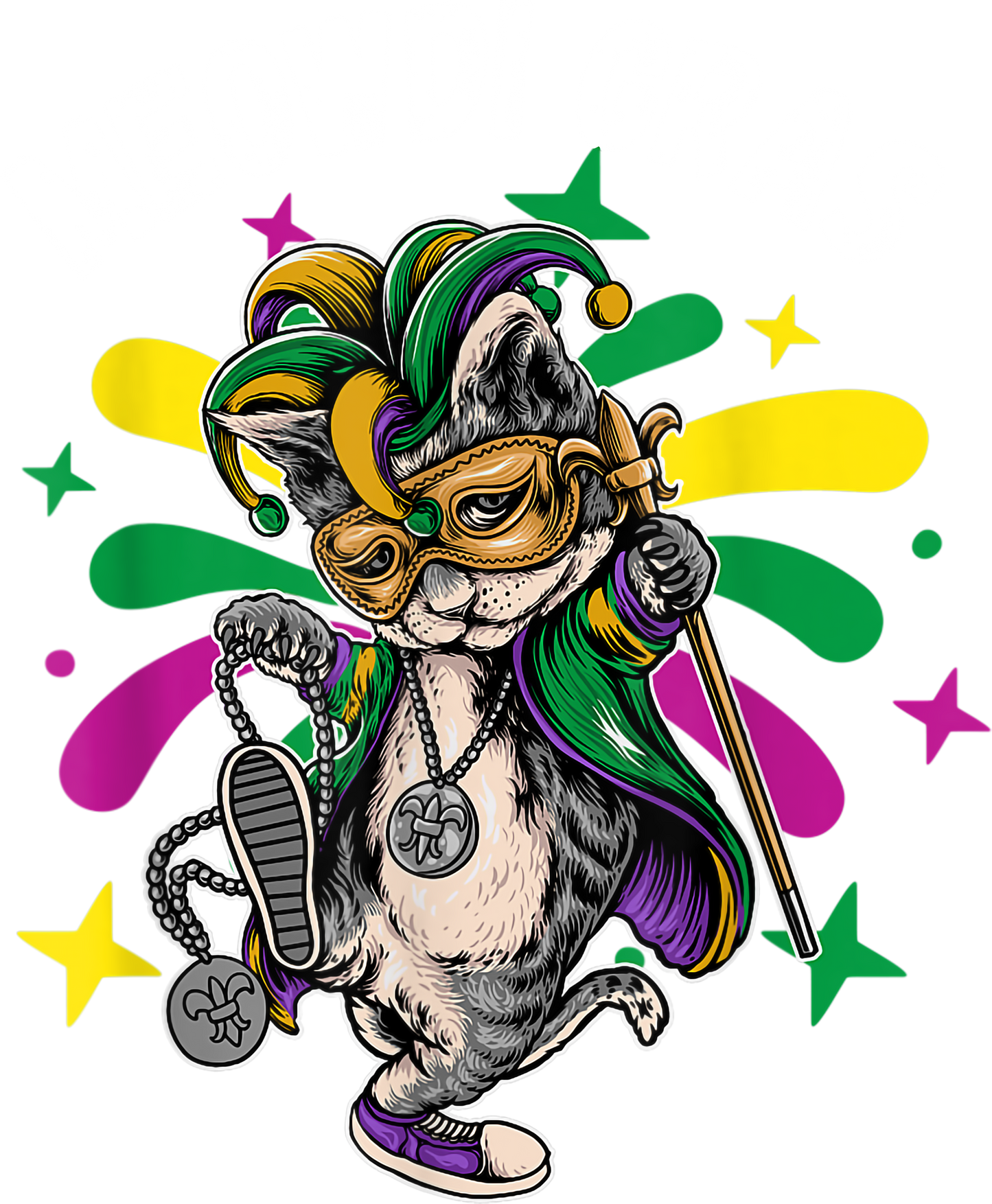 Mardi Gras 836 - Meowdi Mardi Gras Cat Kitty Lover Kitten Owner Mask Beads T Shirt