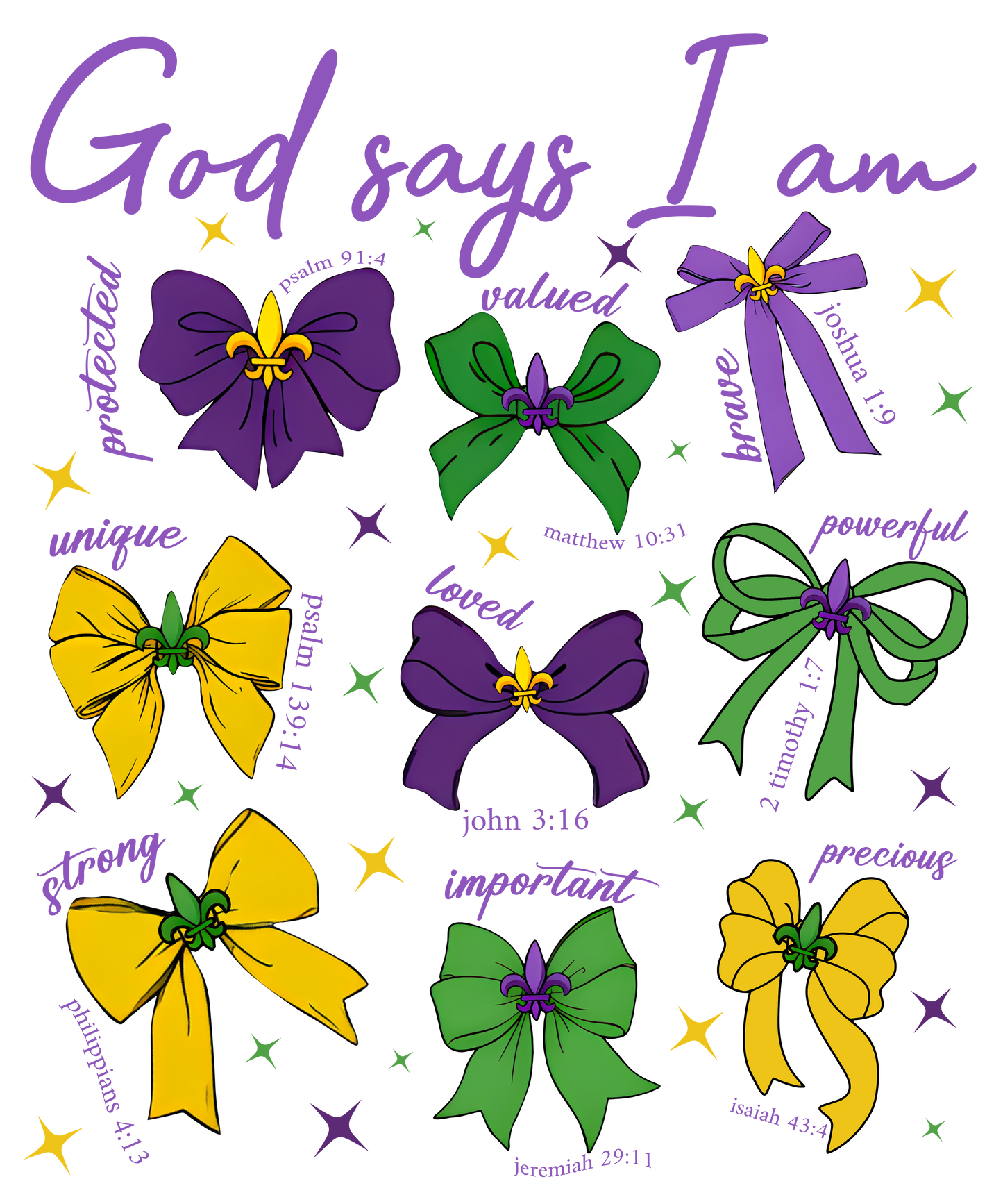 Mardi Gras 881 - Or 14012025 Vtn God Says I Am Mardi Gras Coquette Bow