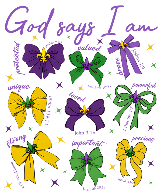 Mardi Gras 881 - Or 14012025 Vtn God Says I Am Mardi Gras Coquette Bow