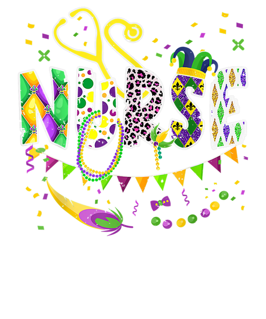 Nurse Mardi Gras Scrub Top RN ICU PACU NICU ER CNA a