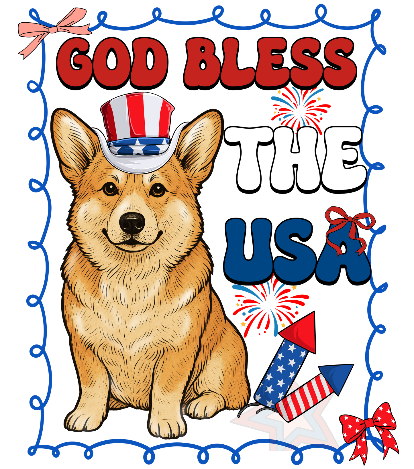4th of July 417 - Or 02062025 Nhuy God Bless The Usa Funny Corgi 4th Of July America Frame Style