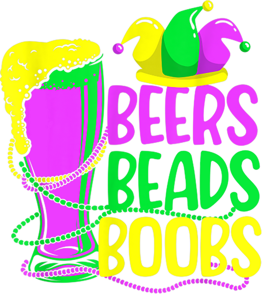 Mardi Gras 538 - Louisiana Beers Beads Boobs Mardi Gras Carnival Costume T Shirt